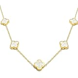 Aimétte Monette 18K Gold Necklace, Lucky Four Leaf Clover Necklaces for Women, Gold Jewelry Gifts for Women White