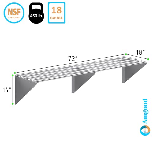 Image of AmGood 18 in. x 72 in. NSF Stainless Steel Tubular Wall Shelf | Heavy-Duty Metal Shelving for Appliances & Equipment | Ideal for Kitchen, Restaurant, Garage, Laundry, Utility Room