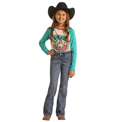 Rock & Roll Denim Girls Bootcut Mid Rise Jeans with Pedal Stitch Embroidery3