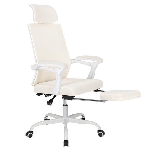 UEV Ergonomiczne krzesło biurowe, obrotowe, z regulowanym zagłówkiem, podparcie okolic lędźwiowych, podłokietnik, regulacja wysokości, nachylenie, do 136 kg, oddychający materiał, beżowy