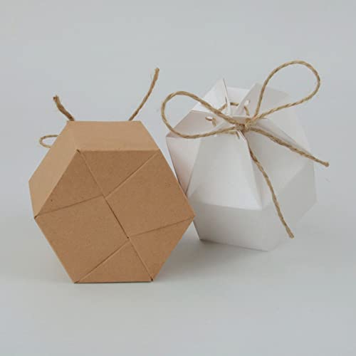 24 caixas de papel kraft, caixas de presente hexagonais, caixa decorativa com barbante para aniversá