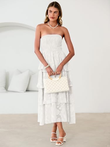 Image of Simplee Womens Summer Strapless Maxi Dress 2026 Boho Floral Off Shoulder Wedding Guest Dresses Tiered Beach Long Sundress