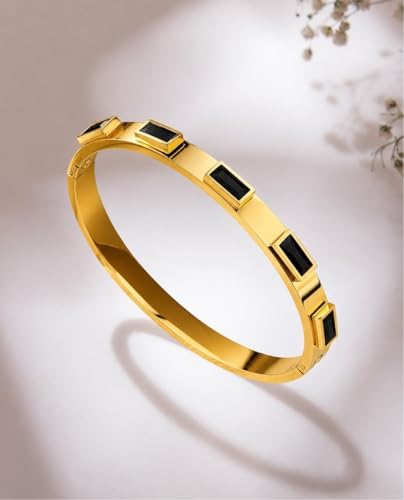 Image of Stylish Gold Plated Bangle for Women | Daily Use Stainless Steel Kada | Anti-Tarnish Waterproof Cuff | Multicolour Crystal Evil Eye | Daily Wear Bracelet For Womens | Premium Gift For Girl