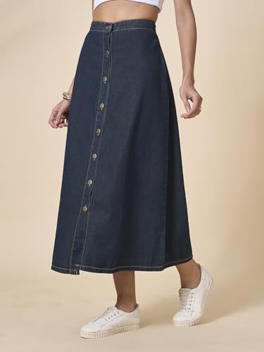 Image of Style Quotient Women Black A-Line Maxi Denim Skirt