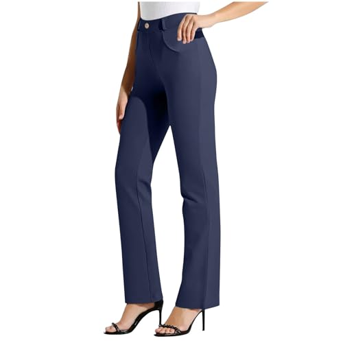 Women High Waist Wide Straight Leg Trousers Casual Slacks Dress Pants Comfortable Business Office Pant with Pockets