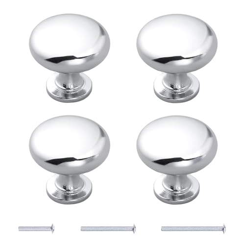 KASLCWA 4 Pcs Tiroir de Porte Poignée, 22mm Bouton de Meubles Porte, Rond Boutons de Tiroir, Argent Rondes Classiques avec Vis Pour Cuisine, Chambre, Salle de Bain