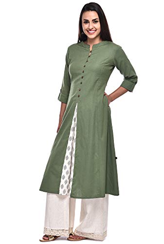 Image of Pistaa's Women's Cotton Relaxed Fit A Line Kurta