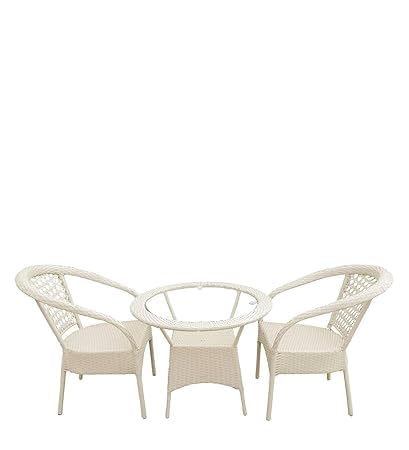 Image of HUMAIRA Outdoor FURNITUREDesigner Outdoor Wicker Furniture Set D-8 Patio 2Chair and 1Table Set for Garden, Balcony, Terrace, Coffee Area, or Poolside (Off White)