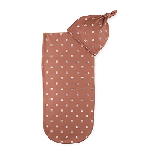 Image of Itzy Ritzy Cocoon & Hat Swaddle Set - Swaddle for Newborns Includes Name Announcement Card & Jersey Knit Cocoon & Hat Set, Perfect for Newborn Photography - for 0 to 3 Months (Terracotta Grid)