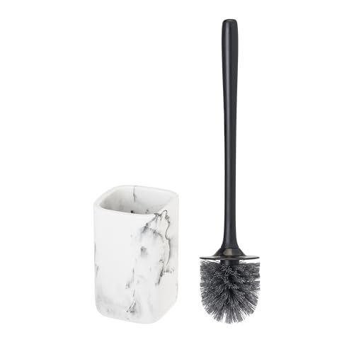 Set de Cepillo para Inodoro y Soporte Vigar Zense, Cepillo para Inodoro con Soporte de Piedra de poliresina, Sets de baño para decoración y Accesorios de baño, Mármol Blanco