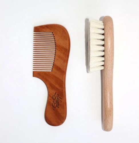 eldione%100 Doğal Keçi Kılı Bebek Saç Fırçası, Ahşap Bebek Tarağı ve Anti Bakteriyel Kabak Lifi Banyo Kesesi Üçlü Set Yenidoğan Çoçuk İçin Yumuşak Tarama Konak Temizliği ve Natural Ultra Yumuşaklık - Görsel 3