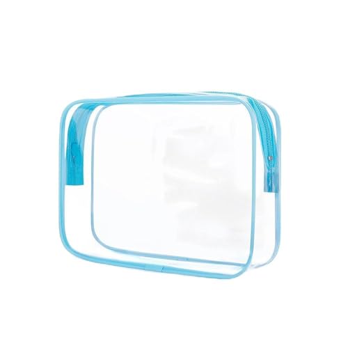 Bolsa de Higiene Pessoal Transparente Tamanho Quart-Size para Viagem - Resistente à Água Organizador de Cosméticos e Maquiagem (Azul) - Essenciais Femininos para Aeroporto