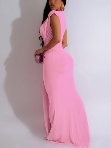 Image of Ekaliy Elegant Bodycon Dresses for Women Deep V Neck Maxi Dress Mermaid Long Dress