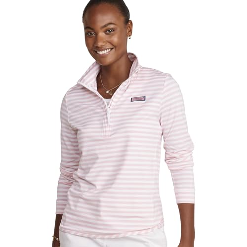 vineyard vines Women's Striped Sankaty Shep Shirt™, Stripe-Flamingo/White, Small