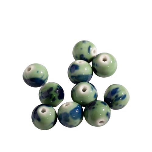 Cuentas redondas de cerámica verde camuflaje para manualidades y joyería única