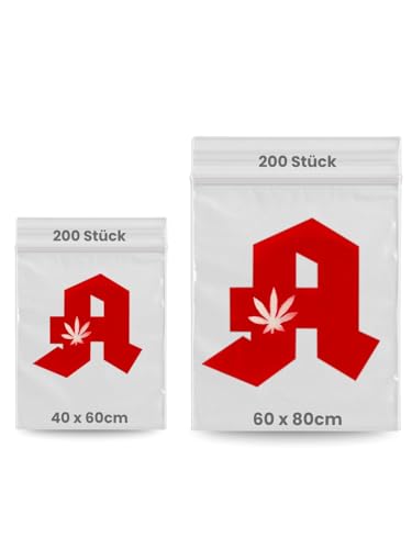 EKNA Cannabis Tütchen mit Druckverschluss - 400x Baggy Tüten Apotheke Bags - 40x60 & 60x80 - Beutel mit Zippverschluss verschließbar & lebensmittelecht (4x 100er)
