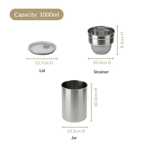Image of Nestasia Hung Curd Maker Stainless Steel (1000 ml) - 100% Food-Safe Homemade Greek Yogurt Maker | BPA-Free Food Strainer with Airtight Steam-Vent Lid Storage Container