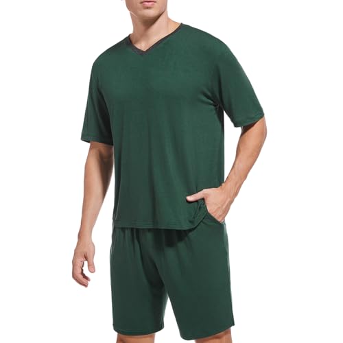 American Trends Mens Pajamas Set Sleepwear Short Sleeve Pajama Set V Neck Pjs for Men with Pocket