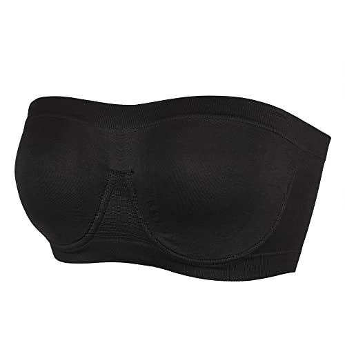 DotVol Unpadded Bandeau Stretchy Tube Top(Black,L)