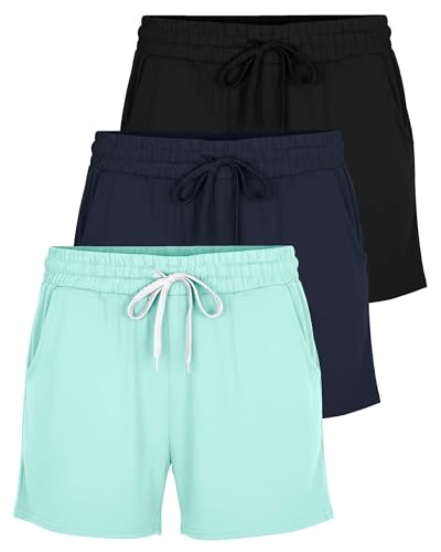 Image of Real Essentials 3 Pack: Womens Ultra-Soft Athletic Lounge Casual Sweat Shorts with Pockets (Available in Plus Size)