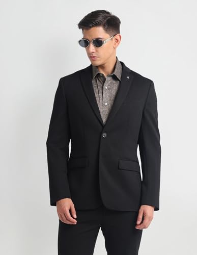 Image of Arrow Mens Black Solid Long Sleeve Polyester Slim Blazer