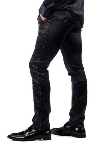 Barabas Men's Rhinestone Shinny Chino Dress Black Red Pants 18154