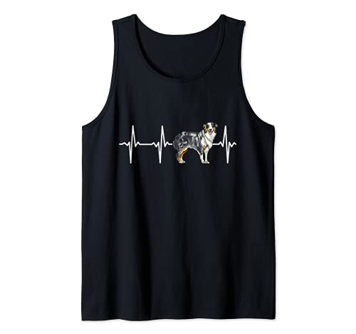 Australian Shepherd Heartbeat Love My Dog Tank Top, Black
