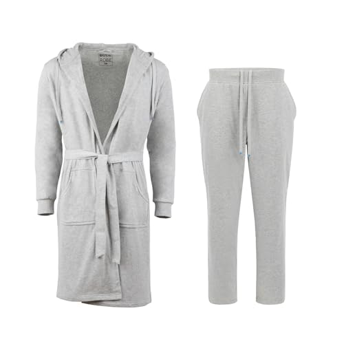 DudeRobe Men's Grey L/XL Hooded Robe & L/XL SweatPants Straight