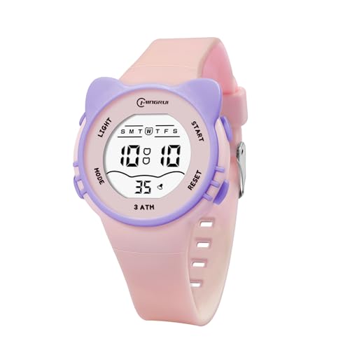 HMJIA Orologio Bambina con Motivo Gatto 3ATM Impermeabile con luce Cronometro Allarme Cinturino in Silicone per Orologio Digitale Bambina Orologio bambini da 3 a 12 Anni (Rosa)