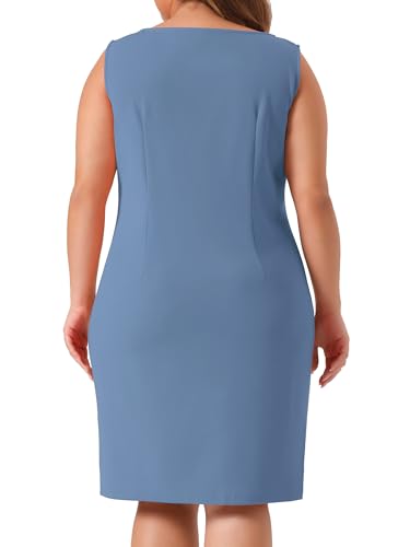 Image of Agnes Orinda Plus Size Sheath Dress for Women Sleeveless Boat Neck Casual Straight Pencil Work Dresses