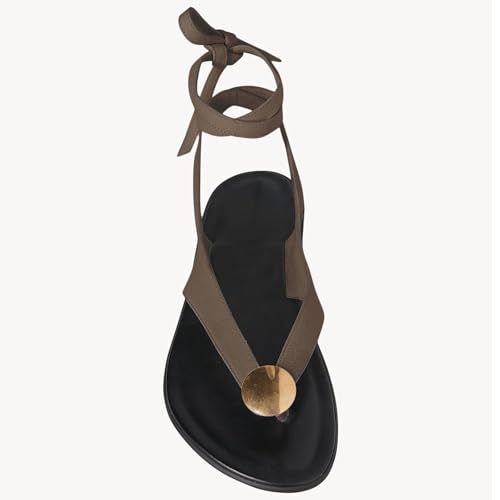 Image of Flat Sandals for Women Strappy Sandals Comfortable Dressy Beach Flip Flop Slides Thong Sandals for Women with Metal Circular