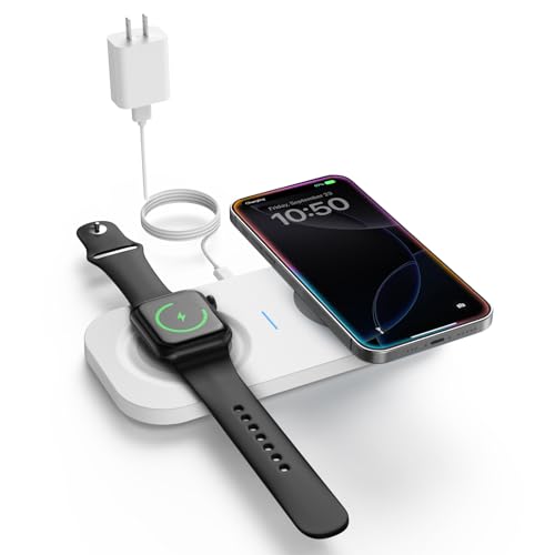 Chargeur sans fil 2 en 1 iPhone 16 et Apple Watch 9, tapis de charge plat portable 10W
