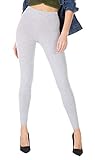 WG WEAR & GO Damen Lange Leggings Blickdichte aus Baumwolle Hosen Basic Knöchellang Schwarz Rot Grau 36 38 40 42 44 46 (Grau, 36)