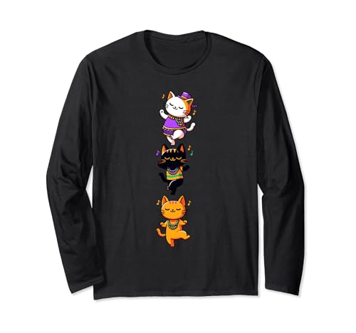 Funny Cat Mardi Gras Meowdi Uomini Donne Ragazze Outfit Maglia a Manica