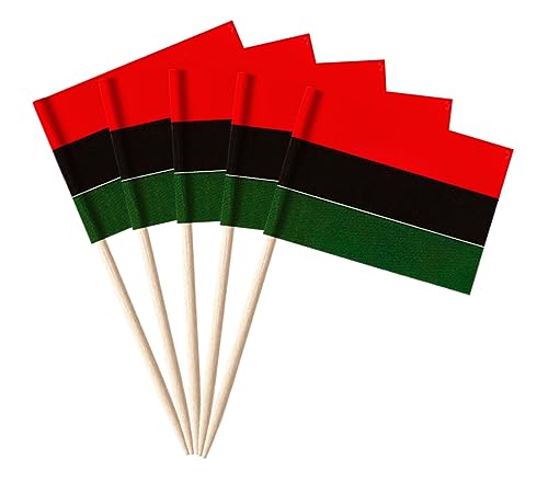 stidsds 100 Pcs Afro American Flag Pan African Toothpick Flags Mini Small Black Liberation Cupcake Toppers Stick Flags Banner Party Cocktail Fruit Decoration