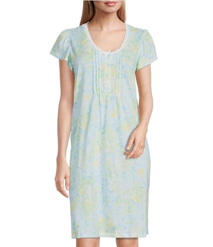 Image of Miss Elaine Short Cottonessa Nightgown, Short Sleeves and Beautiful Pattern Gown, Sleepwear & Loungewear