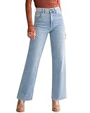Yewfirm Straight Leg Jeans for Women Frayed Raw Hem Loose Denim Pants Casual Baggy Jean High Waisted Stretchy Wide Trousers Light Blue Size 4