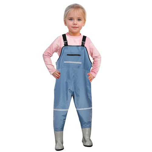 Generisch Wathose für Kinder, Jungen und Mädchen, Wathose zum Angeln mit Tasche für Kleinkinder, wasserdicht, Jagd- und Angelhose mit Stiefeln (Blue, 2-3 Years)
