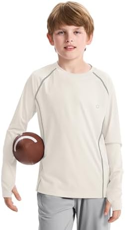 PATPAT Kids Long Sleeve T-Shirt, Quick-Dry UPF 100+ Rash Guard Tee with Thumb-Hole & Reflective Strip for Boy Girl Youth