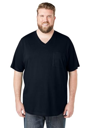 KingSize Men's Big & Tall Shrink-Less Lightweight V-Neck Pocket T-Shirt - 7XL, Black