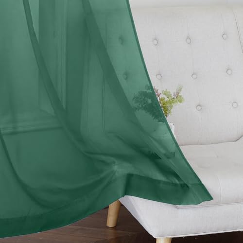 Image of NICETOWN Green Sheer Curtains for Chirstmas Day, Grommet Voile Sheer Window Treatments Airy & Elegant with Light Filtering for Kids Room /Living Room, Set of 2, W54 x L84