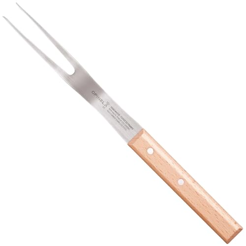 Opinel - N°124 Fourchette Parallèle - Lame 16 cm en Acier Inoxydable - Manche en Bois de Hêtre - Idéal pour Maintenir Viandes et Volailes - Garantie à Vie
