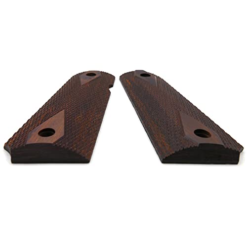 Cool Hand 1911 Rosewood Grips, Gun Grips Screws Included, Full Size (Government/Commander), Checker Diamond Cut, Ambi Safety Cut, Brown #TOP6