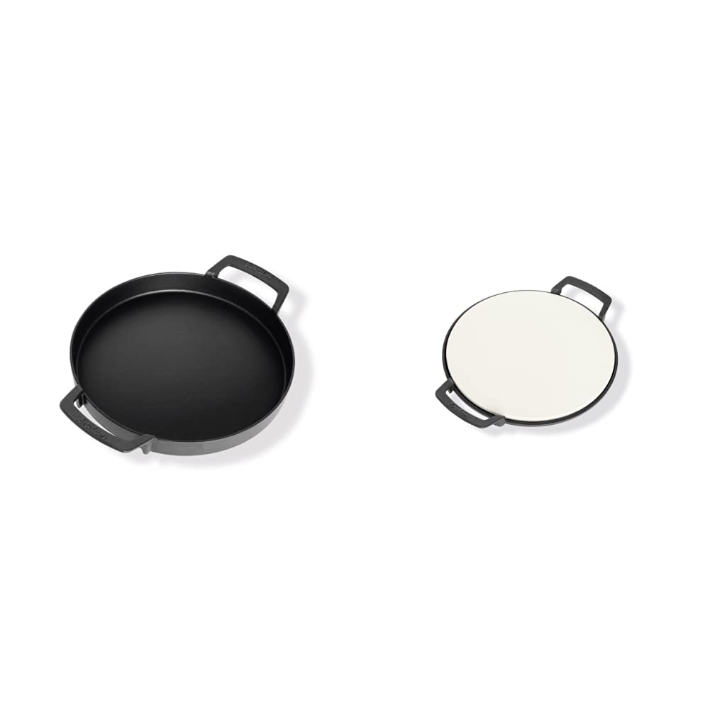Enders® SWITCH GRID Pfanne, aus Gusseisen, #7792 & ® SWITCH GRID Pizzastein, Halter aus Gusseisen, Gasgrill mit Rost-in-Rost System, #7790