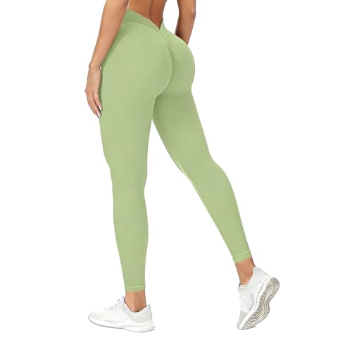 AMLEER V Back Scrunch Butt Leggings for Women - High Waist Tummy Control Butt Lifting Yoga Pants, Squat Proof Non See Through Slim Fit Activewear, Mindaro, XX-Large