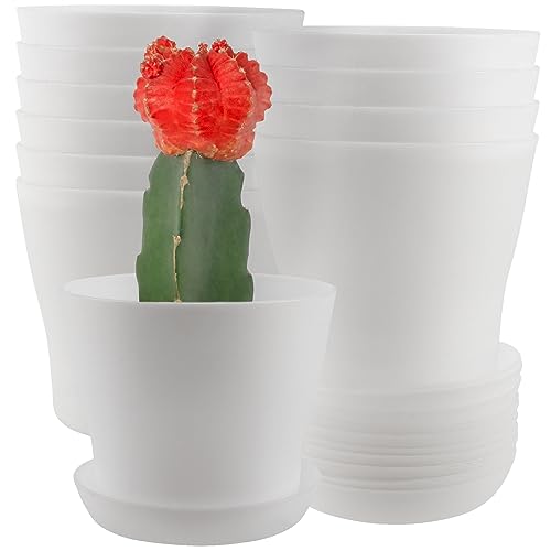 YIXNSW 10 Stück Kunststoff Blumentopf Kunststoff Blumentopf mit Untersetzer Plastik Blumentöpfe Klein 9,5cm weiß für Sukkulenten, Kakteen, Kleine Pflanzen den Innen und Balkonbereich