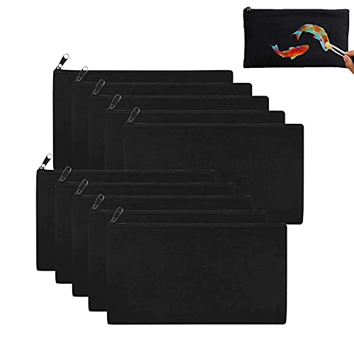 10 Piezas Bolsa de Maquillaje de Lona en Negro Bolsas de Lona con Cremallera Estuche de Lápices de Lona Multiusos Bolsas de Manualidades de Bricolaje Estuche de Maquillaje Cosmético para Viajes Cover