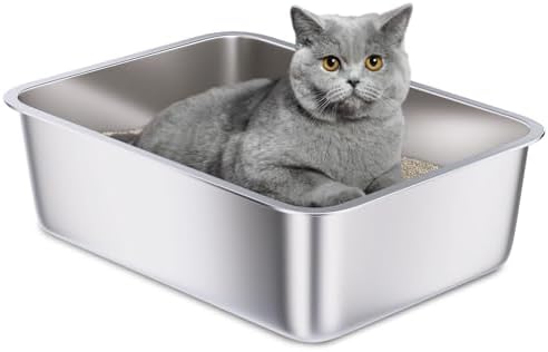 Holintan Stainless Steel Litter Box, 18"x14"x6"(Height) Medium Me...