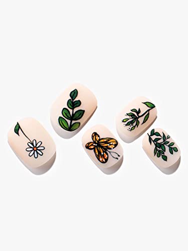Nude Press On Nails Short Squoval-Glamermaid Fake Nails With Nail Glue, Cartoon Oval False Nails With Cartoon Design, Butterfly Glue On Nails Gel For Women, Reusable Acrylic Stick On Nails Tips Manicure Set 24Pcs #TOP6