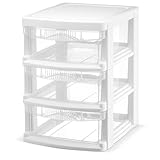 Tribello 3 Drawer Plastic Storage, Mini Drawer Unit, White Frame With Clear Drawers for Craft Storage - 8.5'L X 7'W X10'H Inches - (1 Pack)